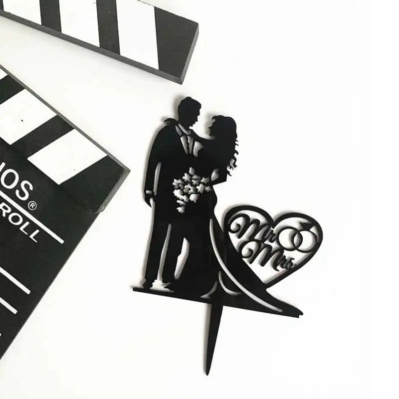 Wedding Cake Topper Bride Groom Mr Mrs Wedding Decorations Acrylic Black gold Cake Toppers Mariage Party Supplies Adult Favors Good Vibrations