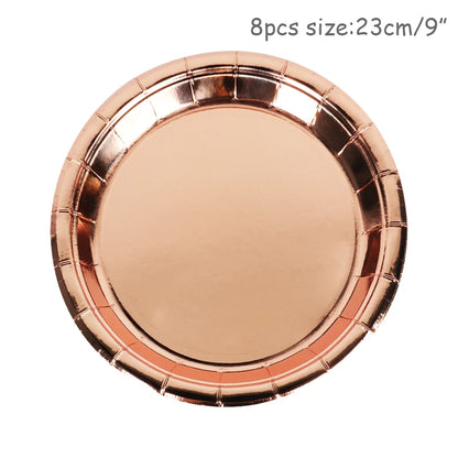 Rose Gold Disposable Tableware Diamond Pattern Paper Cups Plates Straws Table Decoration Wedding Birthday Party Supplies Good Vibrations