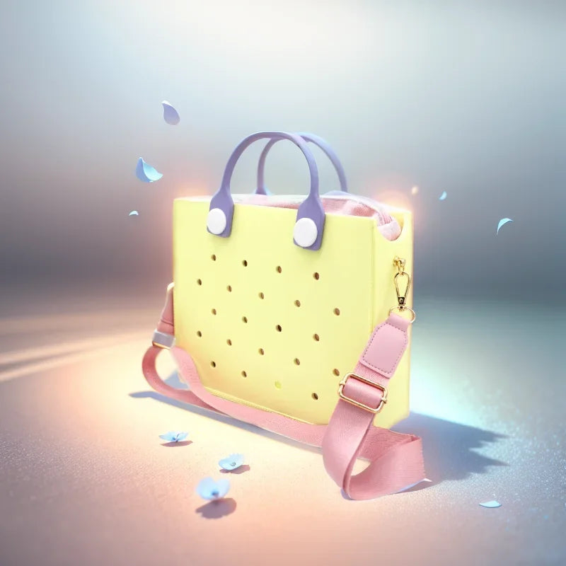 The orange guy Purple Women Fashion New EVA Punched Handbag Casual Waterproof Travel Tote Bag Fit Charms Outdoor Beach Bags Good Vibrations