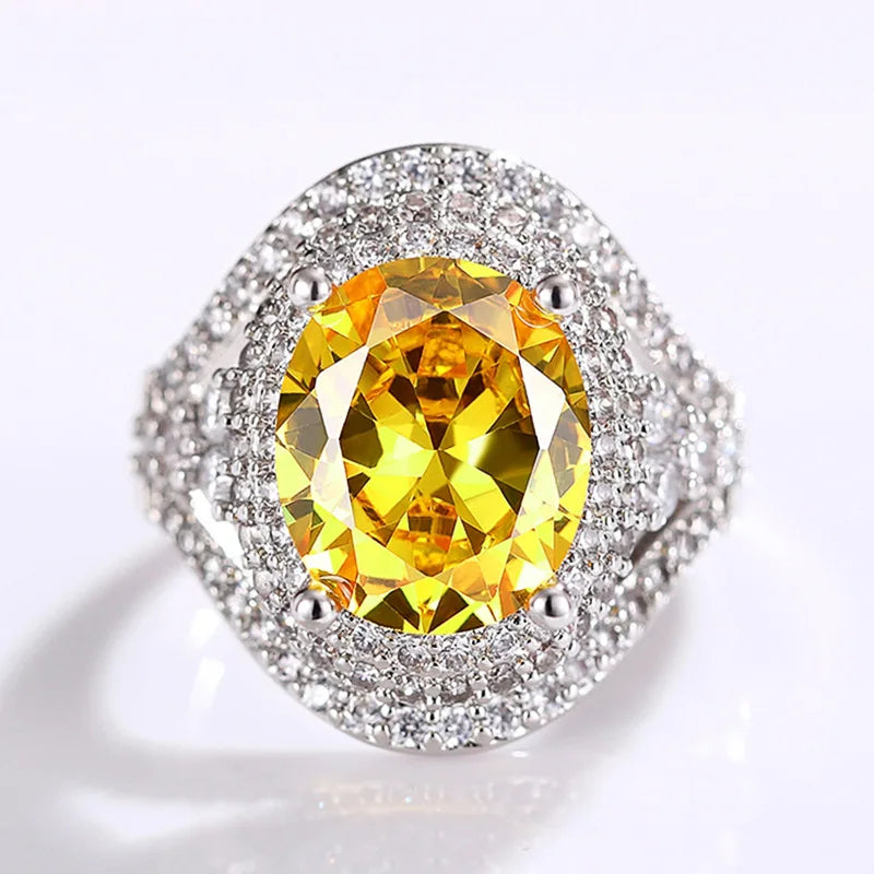Elegant Yellow Water Drop Shaped Crystal Rhinestone Zircon Ladies Ring for Women Party Wedding Engagement Jewelry Size 6-10 Good Vibrations