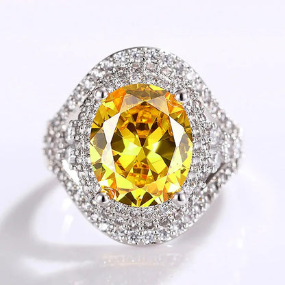 Elegant Yellow Water Drop Shaped Crystal Rhinestone Zircon Ladies Ring for Women Party Wedding Engagement Jewelry Size 6-10 Good Vibrations