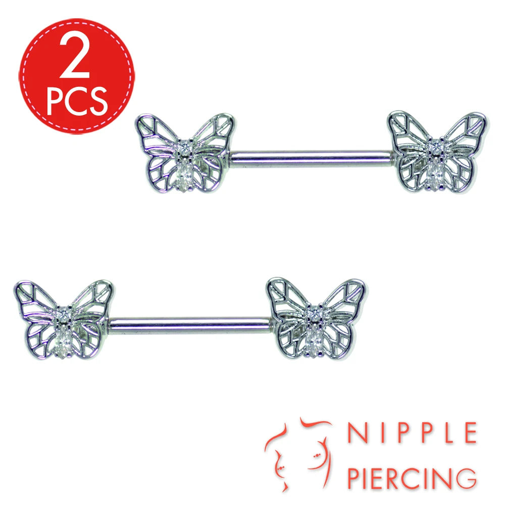 1Pair Surgical Steel Nipple Rings Nipple Piercing Bar Jewelry for Women Men with Sparkle CZ 14G Barbell Body Jewelry Accessories Good Vibrations
