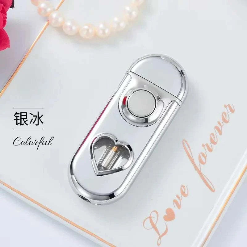 Metal Love Double Flame Butane Gas Lighter Creative LED Blue Light Transparent Gas Window Grinding Wheel Ignition Cigar Lighters Good Vibrations Adult Super Store