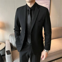 Suits for Men Korean Fashion Long Sleeve Slim Fit Wedding Business Blazer Black Professional Formal Suit Pants Sets Ropa Hombre Good Vibrations