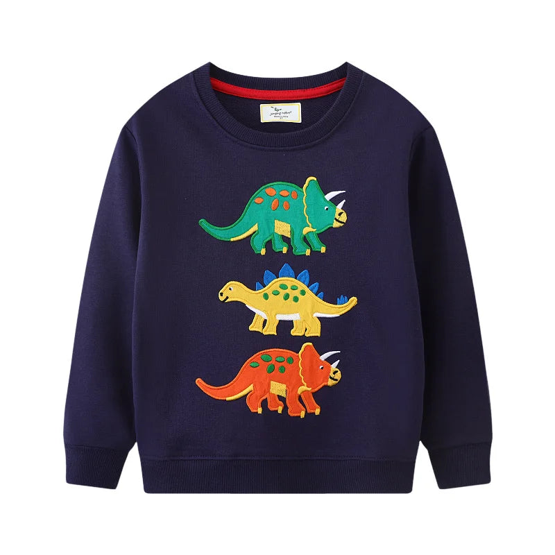 Jumping Meters 5-7T Long Sleeve  Boys Girls Hooded Sweatshirts With Dinosaur Children's Clothing  Hot Selling Baby Shirts Tops Good Vibrations