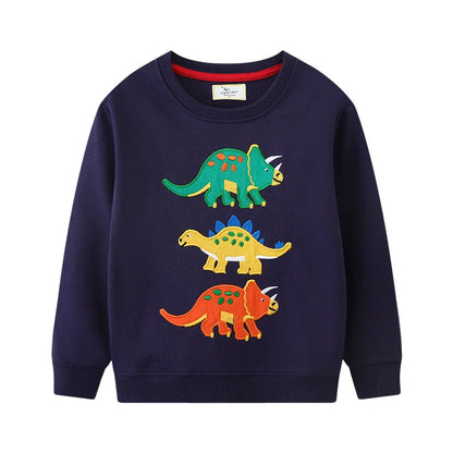 Jumping Meters 5-7T Long Sleeve  Boys Girls Hooded Sweatshirts With Dinosaur Children's Clothing  Hot Selling Baby Shirts Tops Good Vibrations