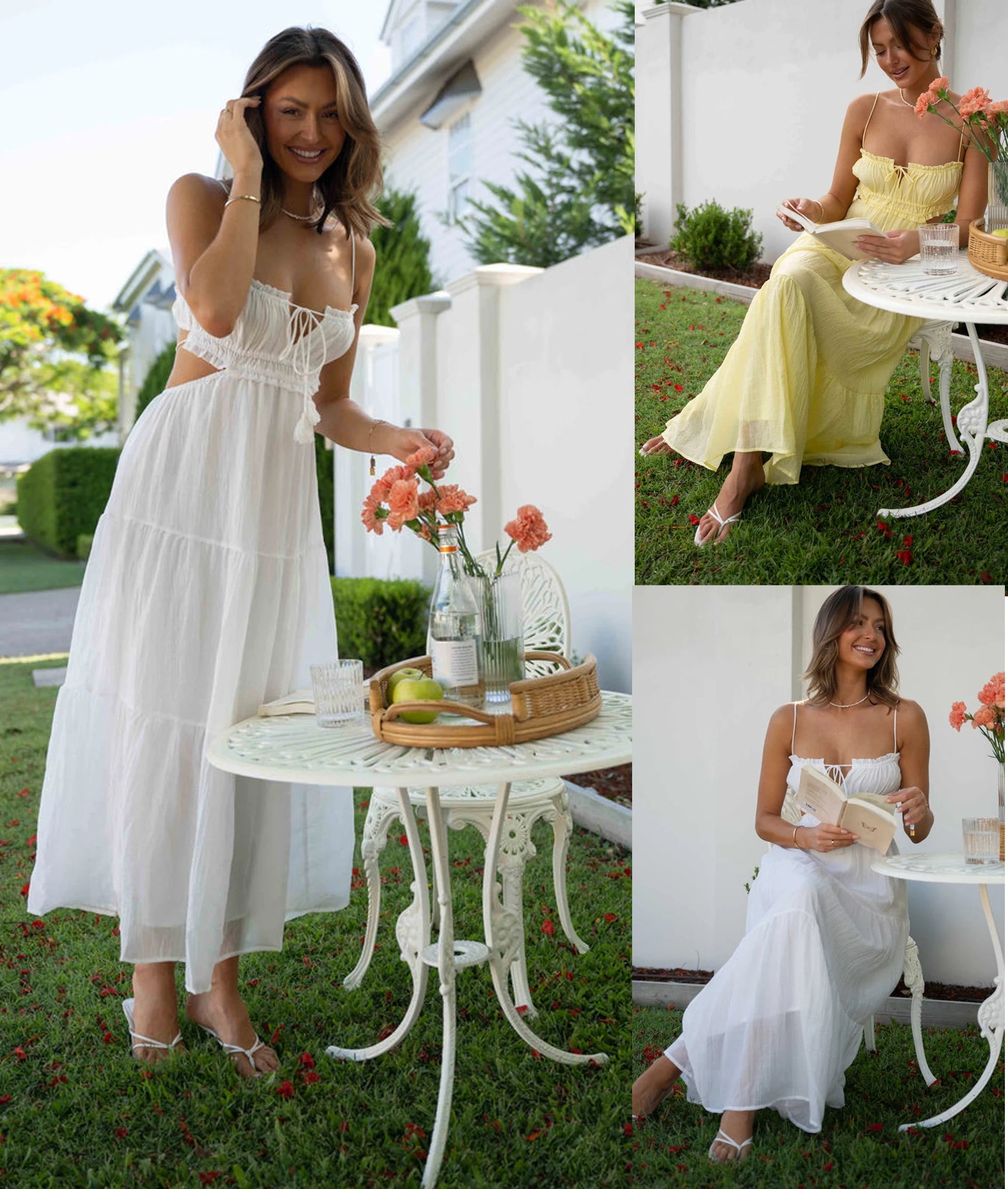 Trendy Casual Summer White Dress for Women Cover-ups Outfits New Boho Hippie Chic Long Maxi Dresses Elegant Party Beachwear Good Vibrations