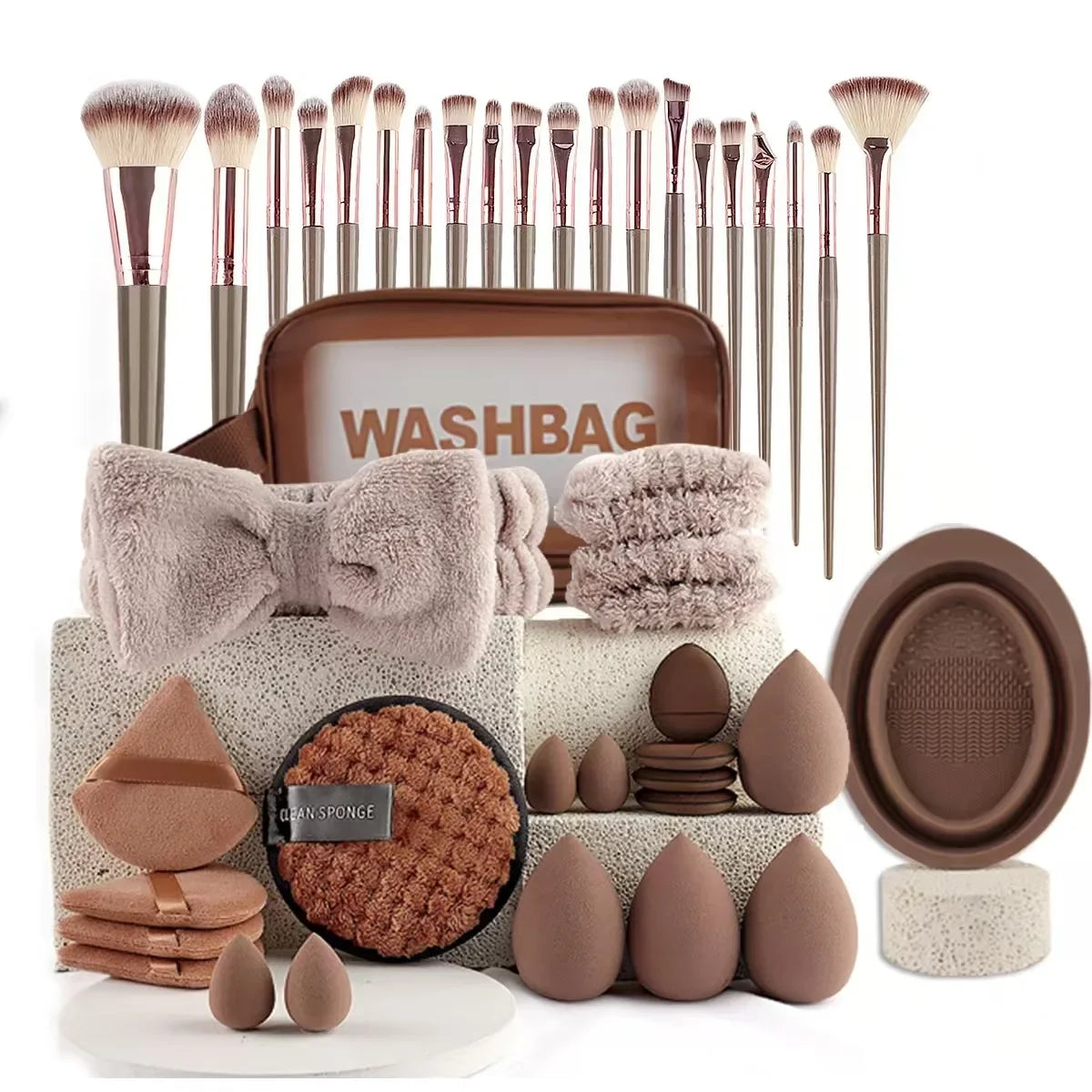 42-Piece Make up Brush Set (chocolate)- Full Face Cosmetics Kit , Eyeshadow Blending Brushes & Beauty Sponge  make up brushes Good Vibrations