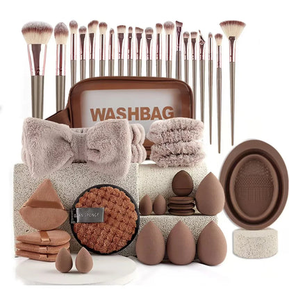 42-Piece Make up Brush Set (chocolate)- Full Face Cosmetics Kit , Eyeshadow Blending Brushes & Beauty Sponge  make up brushes Good Vibrations