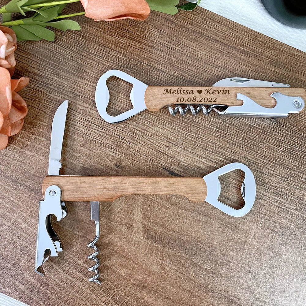 Wedding Gifts for Guests Personalized Wine Corkscrew Bottle Opener Wedding Souvenirs Party Favors Customized Wooden Wine Openers Good Vibrations