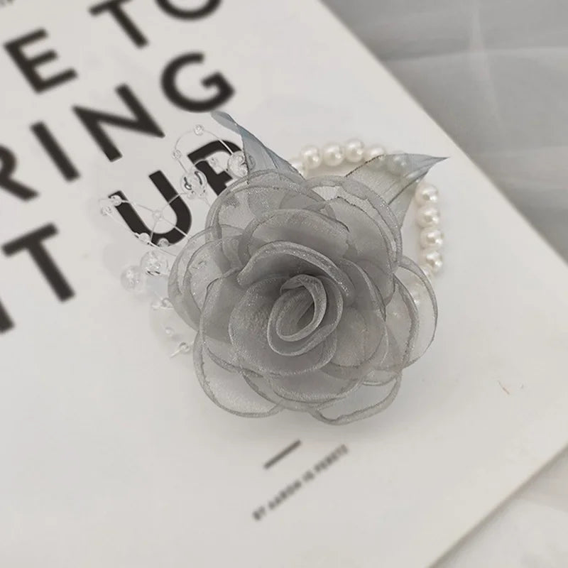 Girls Bridesmaid Wrist Flowers Pearl Ribbon Rose Bracelet for Wedding Prom Party Bride to Be Bridesmaid Gift Wedding Accessories Good Vibrations