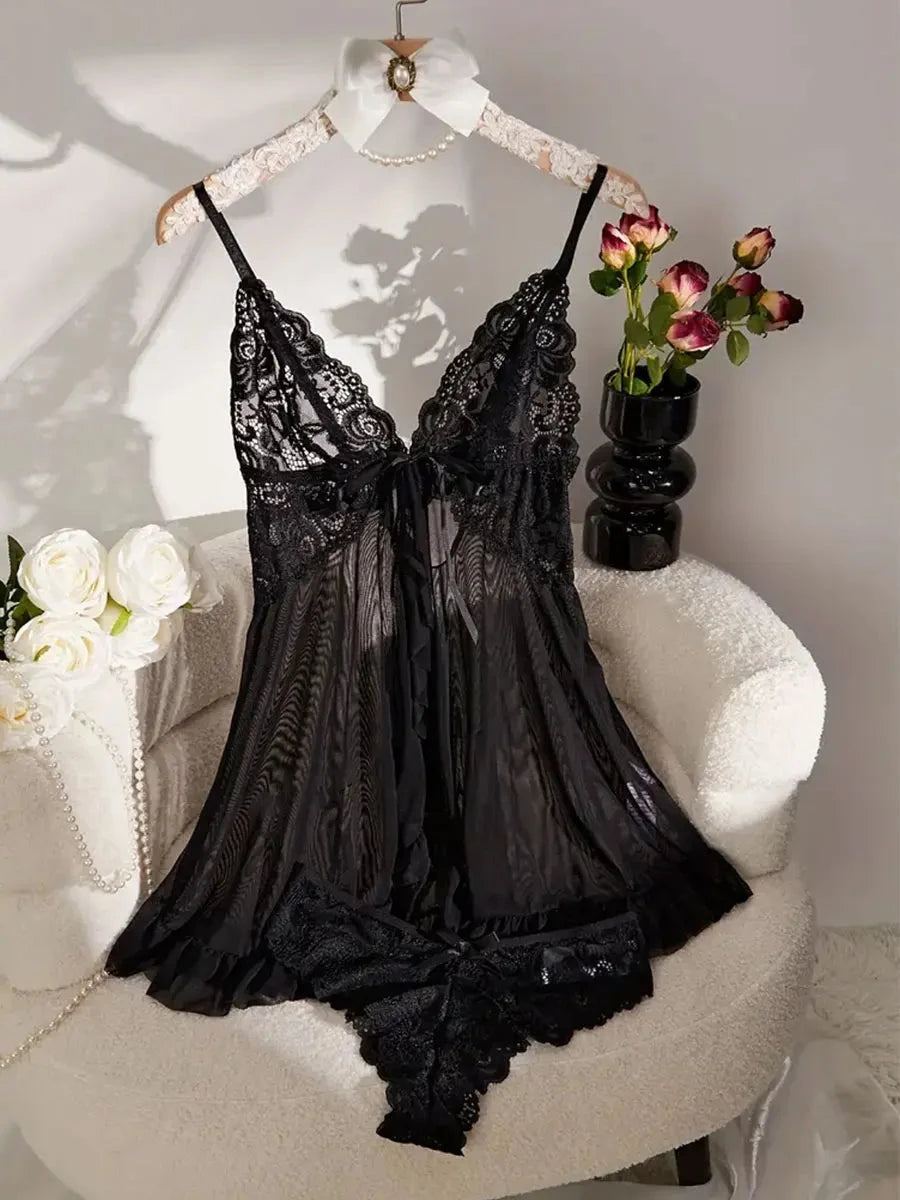 Soft Sheer Nighty Pajamas Hotselling Nightgowns Dark Green Halter Dress Women Sleepwear Sexy Bra Plus Size Nightdress Thong Sets Good Vibrations
