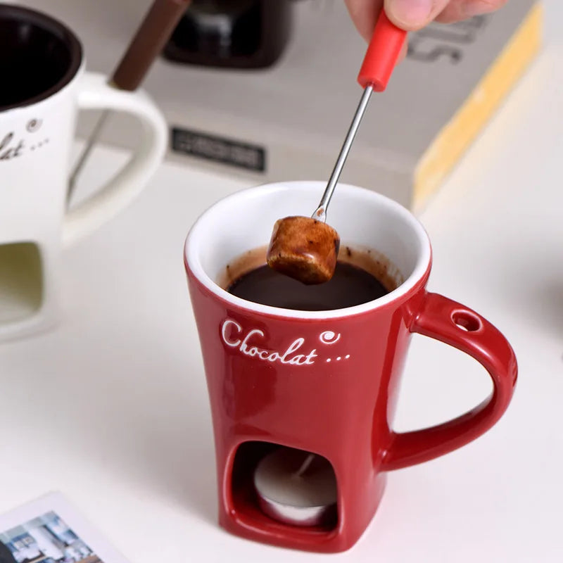 Hot Chocolate Fondue Mug Ceramic Mini Chocolate Melting Cup Butter Warmer Heating Tableware Creative Household Drinking Utensils Good Vibrations