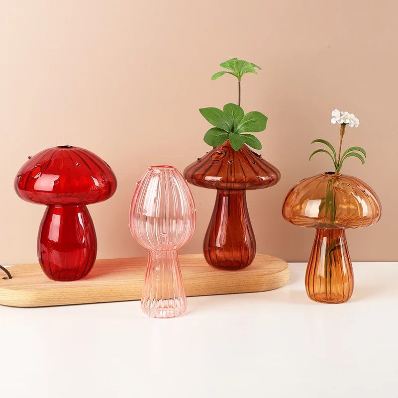 Transparent Jelly Color Mushroom Glass Vase Aromatherapy Bottle Home Small Vase Hydroponic Flower Pot Simple Table Decoration Good Vibrations