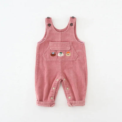 1-4Y Autumn Kids Clothes Korean Style Girls Overalls Corduroy Girls Jumpsuits Embroidery Kids Outfit Good Vibrations