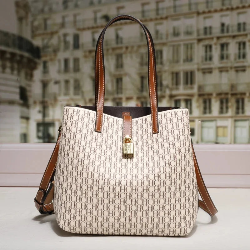 CH Premium Versatile Leather Crossbody Bag Ladies Large Capacity Daily Commuter Tote Bag Letter Print Design Ladies Fashion Good Vibrations