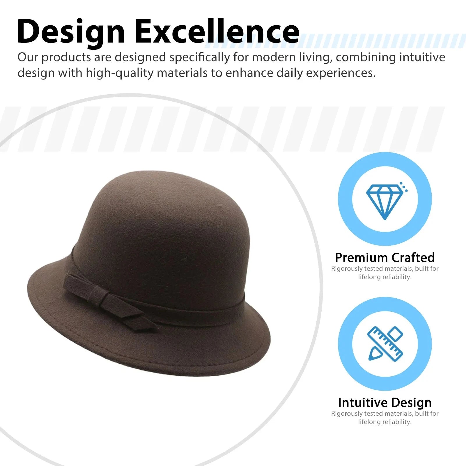 Summer Hats French Warm Bucket Hat Large Brim Bell Crown Flatters Face Shape for Women Daily Commute Vacations Autumn Winter Good Vibrations