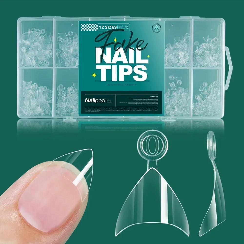 NAILPOP Soft Gel Nail Tips 600PCS Pre-Buff Full Cover Coffin Almond  Oval Shaped Nail Extenison Tips Half Matte Gel X Fake Nails Good Vibrations