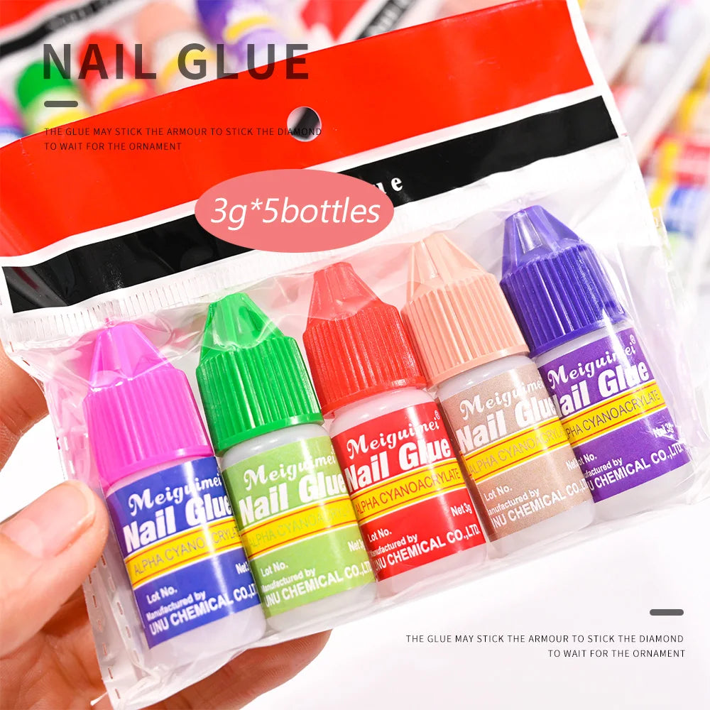 5Pcs Fast Drying Nail Art Glue Glitter UV Acrylic Rhinestones Press on Nails Strong Adhesive Nail Glue False Tips Manicure Tool Good Vibrations