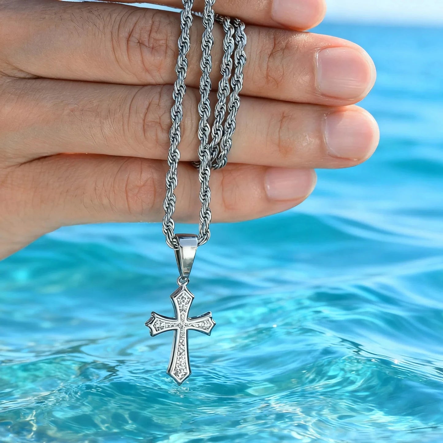 Hip Hop Cross Necklace for Men Women,50/55/60cm Stainless Steel Chic Cross Pendant,Christian Classic Jewelry Gifts Good Vibrations