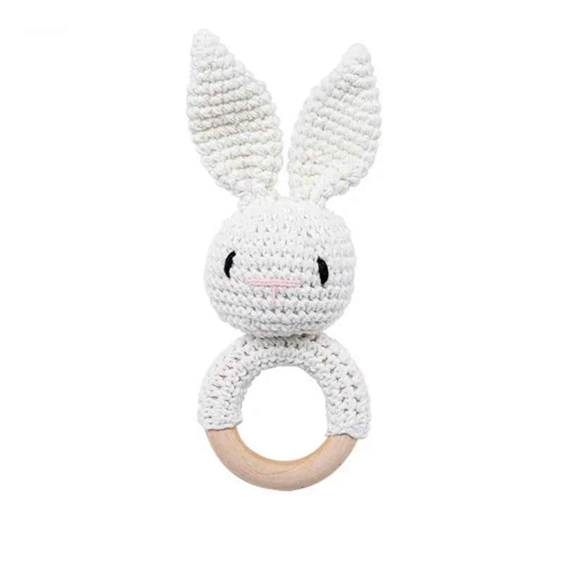 Baby Crochet Rattle Wooden Teether Toy BPA Free Wood Rodent Rabbit Rattle Baby Mobile Play Gym Newborn Educational Music Toys Good Vibrations
