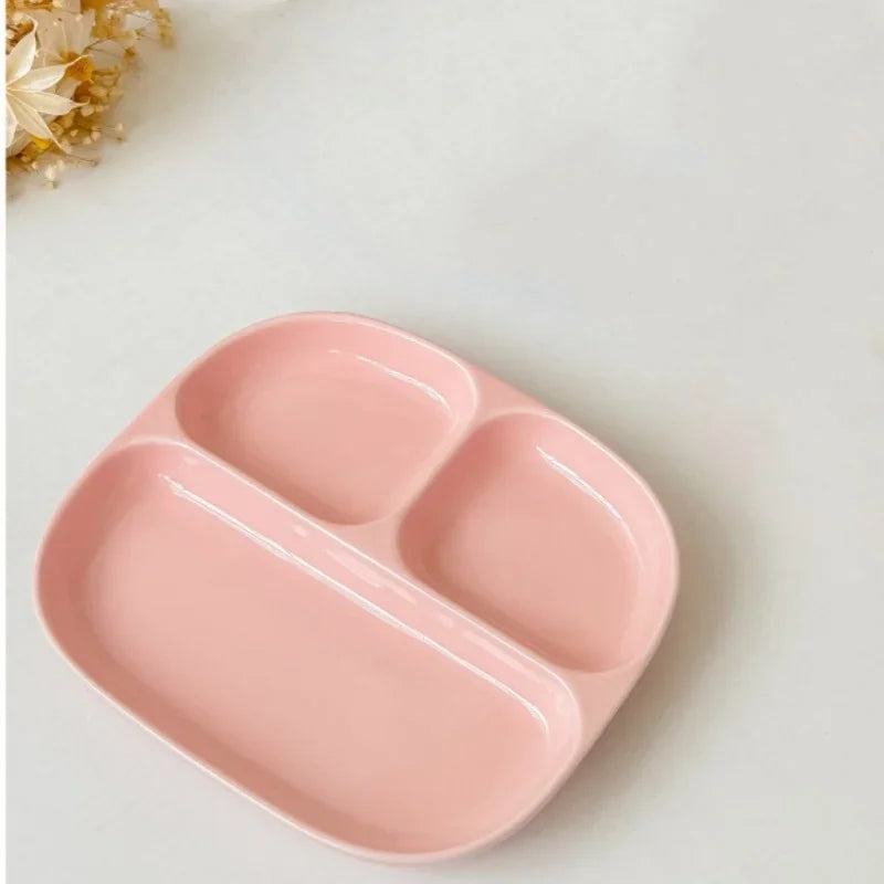 3Grid Ceramic Dinner Plates Solid Color Serving Dishes Salad Dinnerware Dining Compartment Plate Kitchen Eco-friendly Tableware Good Vibrations