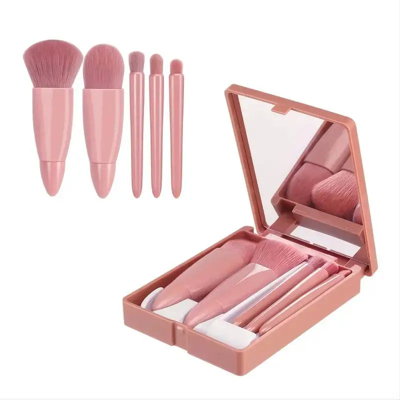 5pcs Travel Size Makeup Brushes Set Mini Makeup Brushes, Small Complete Function Cosmetic Brushes Kit With Case And Mirror Perfe Good Vibrations