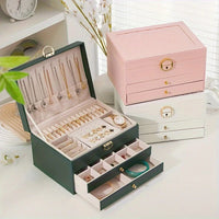 Jewelry Organizer Box, Women Jewelry Box 3 Layers with 2 Drawers, Large Jewelry Organizers Jewelry Boxes Display