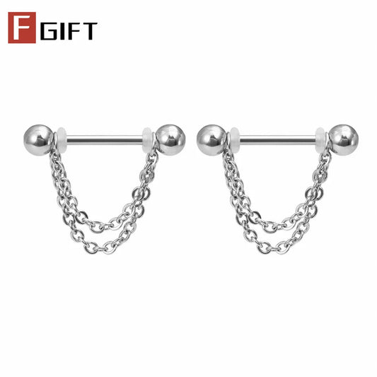 2pc Titanium Nipple Piercing Rings Dangle Chain 16G 14G 12-22mm G23 Nipple Barbell For Women Girls Men Body Jewelry Accessories Good Vibrations