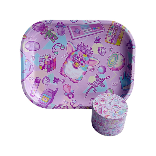 2 Pieces Cute Elf Cartoon Metal Rolling Tray and Herb Grinder Smoking Kit Good Vibrations