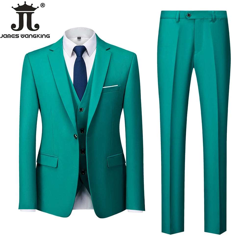 18 Color M-6XL ( Jacket + Vest + Pants ) Boutique Solid Color Men's Official Business Suit Bride's Wedding Dress Party Male Suit Good Vibrations