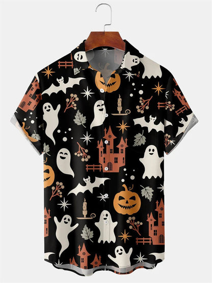 Men's Fashion Halloween Shirt Summer Cute Style Men's Clothing Party Holiday Men Top Pumpkin Head Print Boys' Short Sleeve Shirt Good Vibrations