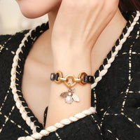 Charmsmic New Vivid Bee Pendant Charms Bracelets & Bangles For Women Punk Style Brown PU Leather Metal Button Jewelry 2024 Good Vibrations