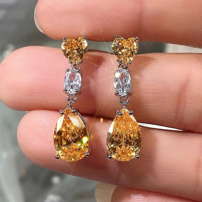 2026 Fashion Bright Yellow Crystal Earrings Female Engagement Party Jewelry Temperament Women Wedding Ceremony Accessories Good Vibrations