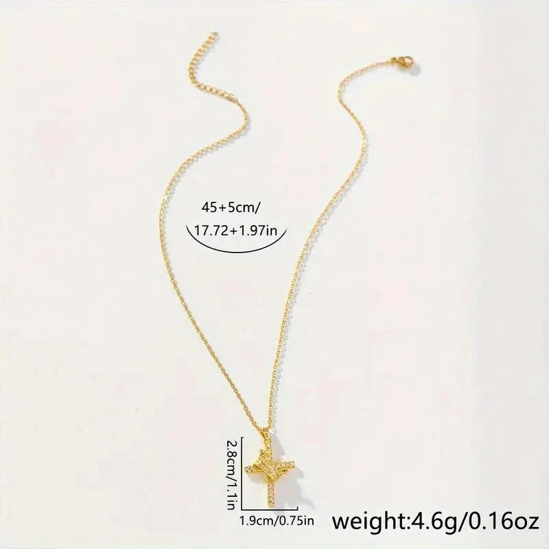 A Gorgeous Crown Cross Pendant Necklace, Suitable for Daily and Party Wear, Thanksgiving Gift, Suitable for All Seasons Good Vibrations