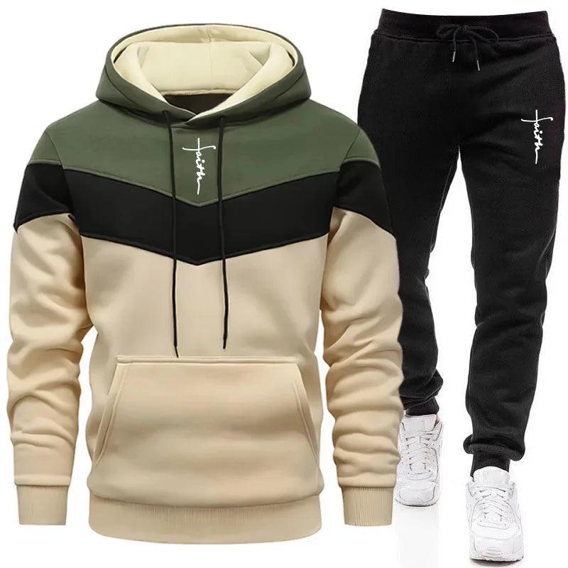 Comfort Casual Sports Autumn Winter Quality Hot Sale Men Tracksuit Fashion Hoodie Tricolor Single Sweatshirt and Pants Daily Man Good Vibrations