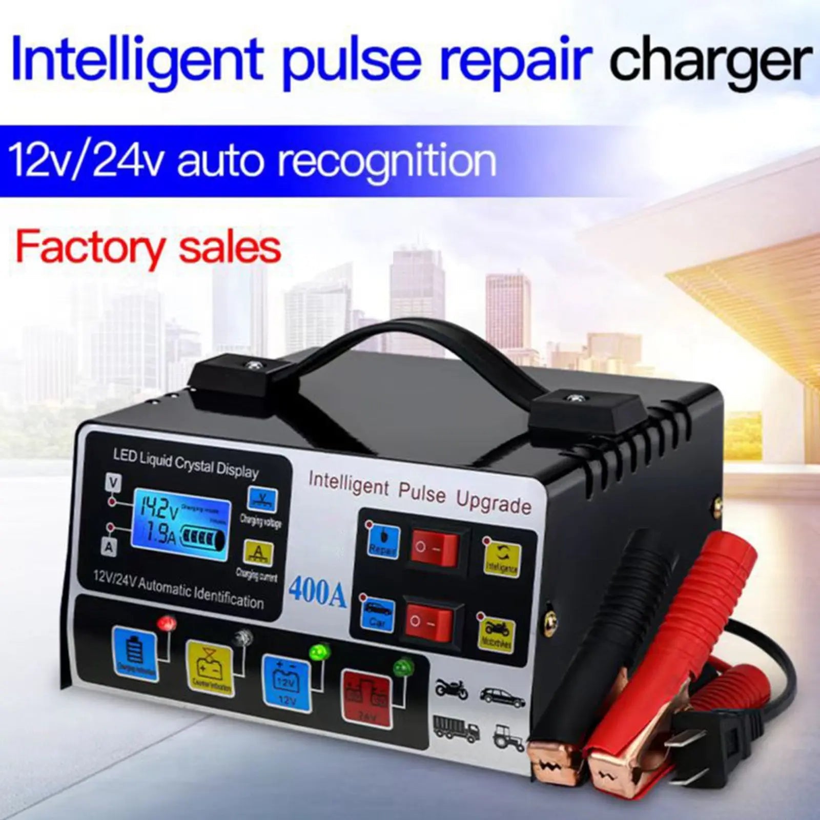 Metal Car Battery Charger 12V24V 220W Full Automatic Car Battery Charger Repair Battery Charger High Power Fast Charger Good Vibrations