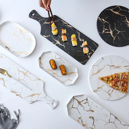 White Black Golden Ceramic Dishes And Plate Pizza Dessert Steak   Tableware Decorative Food Tray Dinner Set Porcelai Good Vibrations