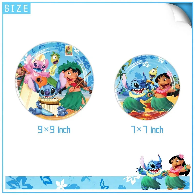 Disney Lilo Stitch Theme Birthday Party Supplies Tableware Set Children Birthday Party Cutlery Decoration Napkin Paper Cup Good Vibrations