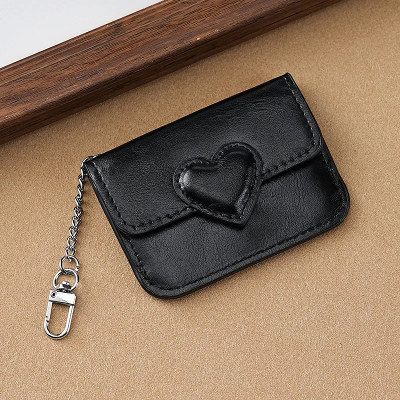 PULeather Card Holder Purse Women Cute Heart Shaped Small Wallet Multi-card Anti-magnetic Card Holder Travel Cash Coin Bag Good Vibrations