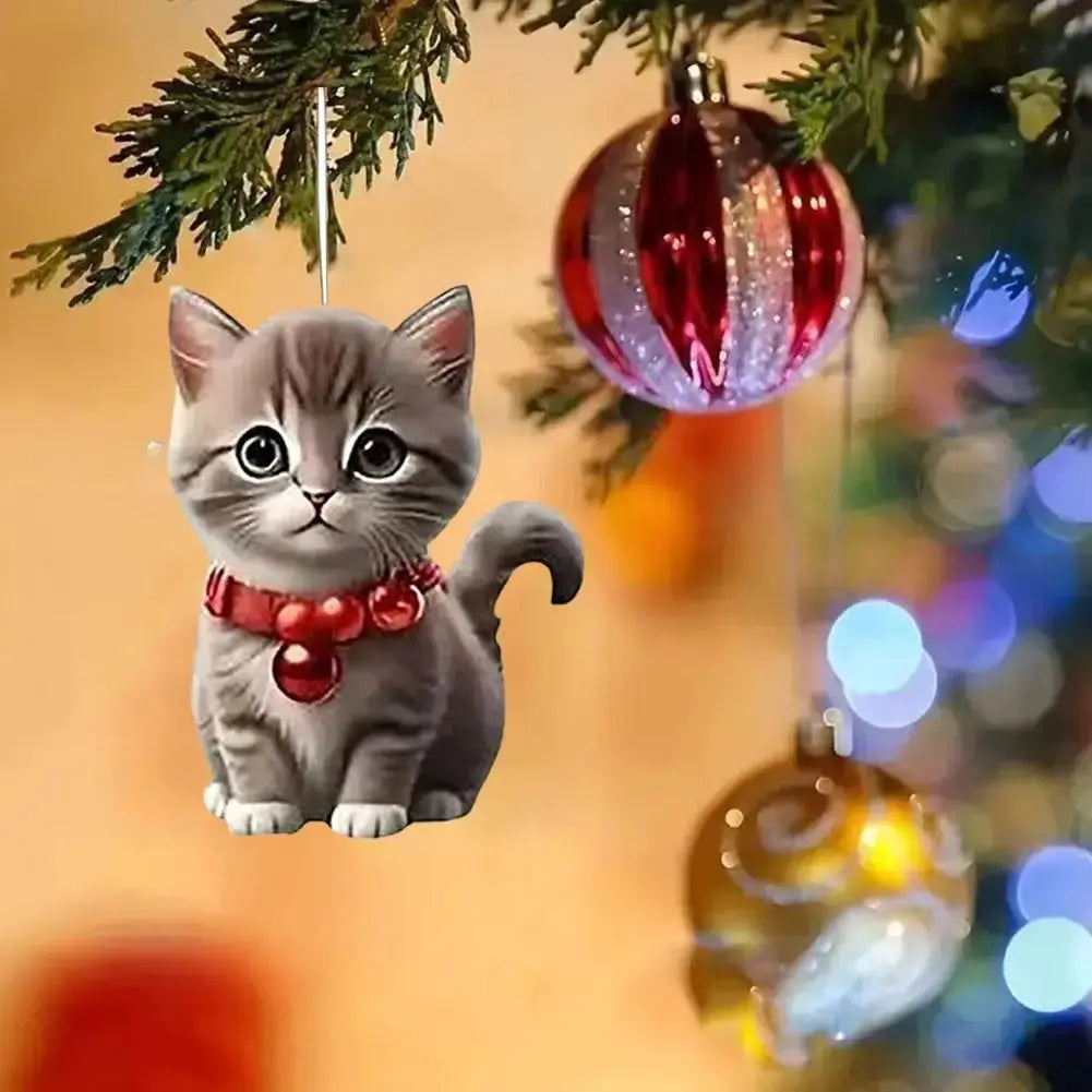 Christmas Tree Hanging Ornaments 2D Acrylic Cat Shaped Pendants Christmas Decorations For Home 2024 Xmas Gifts New Year 2025 Good Vibrations