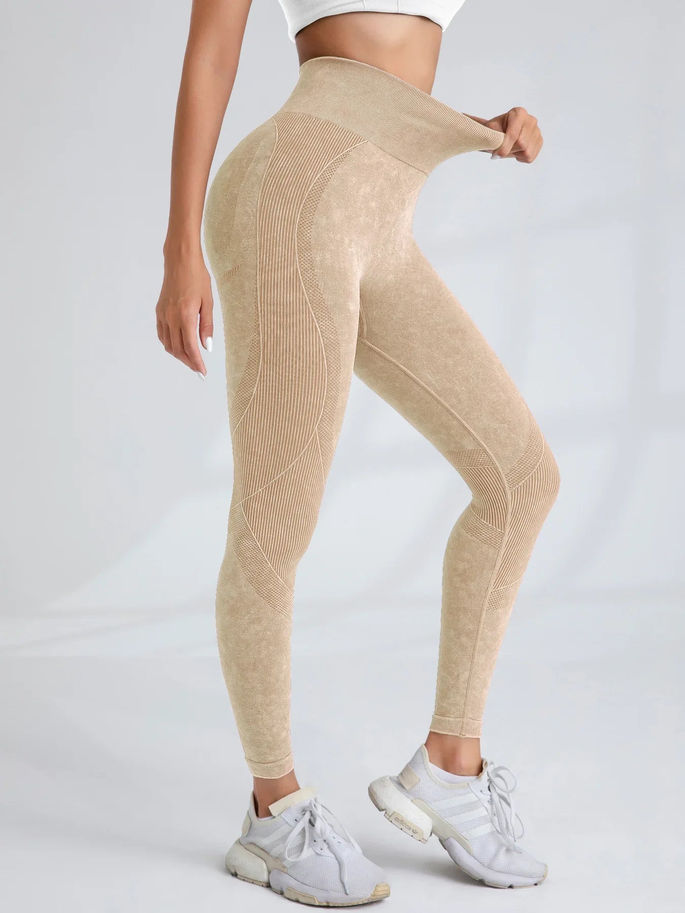 Women Seamless Gym High Waist Yoga Pants Hip Lifting Outdoor Sports Tight Waist Letter Sand Washed Pants Exercise Yoga Leggings Good Vibrations