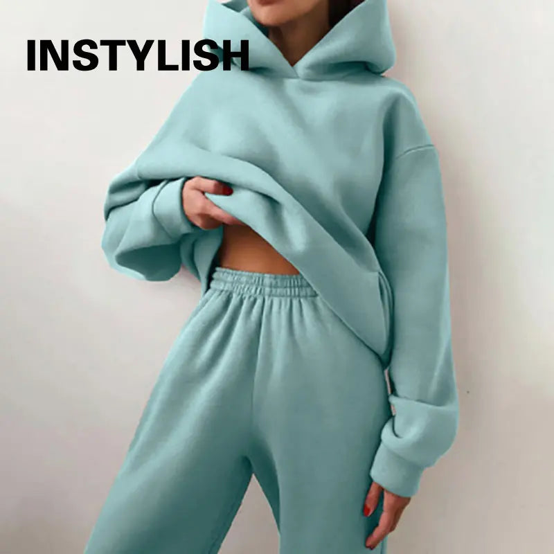 Women Two Piece Sets Tracksuit 2022 Autumn Casual Solid Long Sleeve Hoodie Sweatshirts Female Fashion Oversized Trouser Suits Good Vibrations
