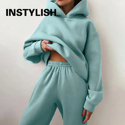 Women Two Piece Sets Tracksuit 2022 Autumn Casual Solid Long Sleeve Hoodie Sweatshirts Female Fashion Oversized Trouser Suits Good Vibrations