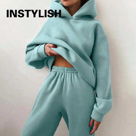 Women Two Piece Sets Tracksuit 2022 Autumn Casual Solid Long Sleeve Hoodie Sweatshirts Female Fashion Oversized Trouser Suits Good Vibrations