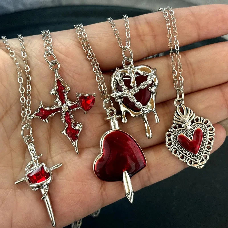 Gothic Cross Necklace for Women Men Punk Religious Crucifix Heart Amulet Necklaces Jewelry Gifts Good Vibrations