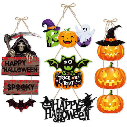 Halloween Party Door Decorations Horror Pumpkin Ghost Bat Hanging Pendent paper Sign for Home Halloween Festival Party Decor Good Vibrations