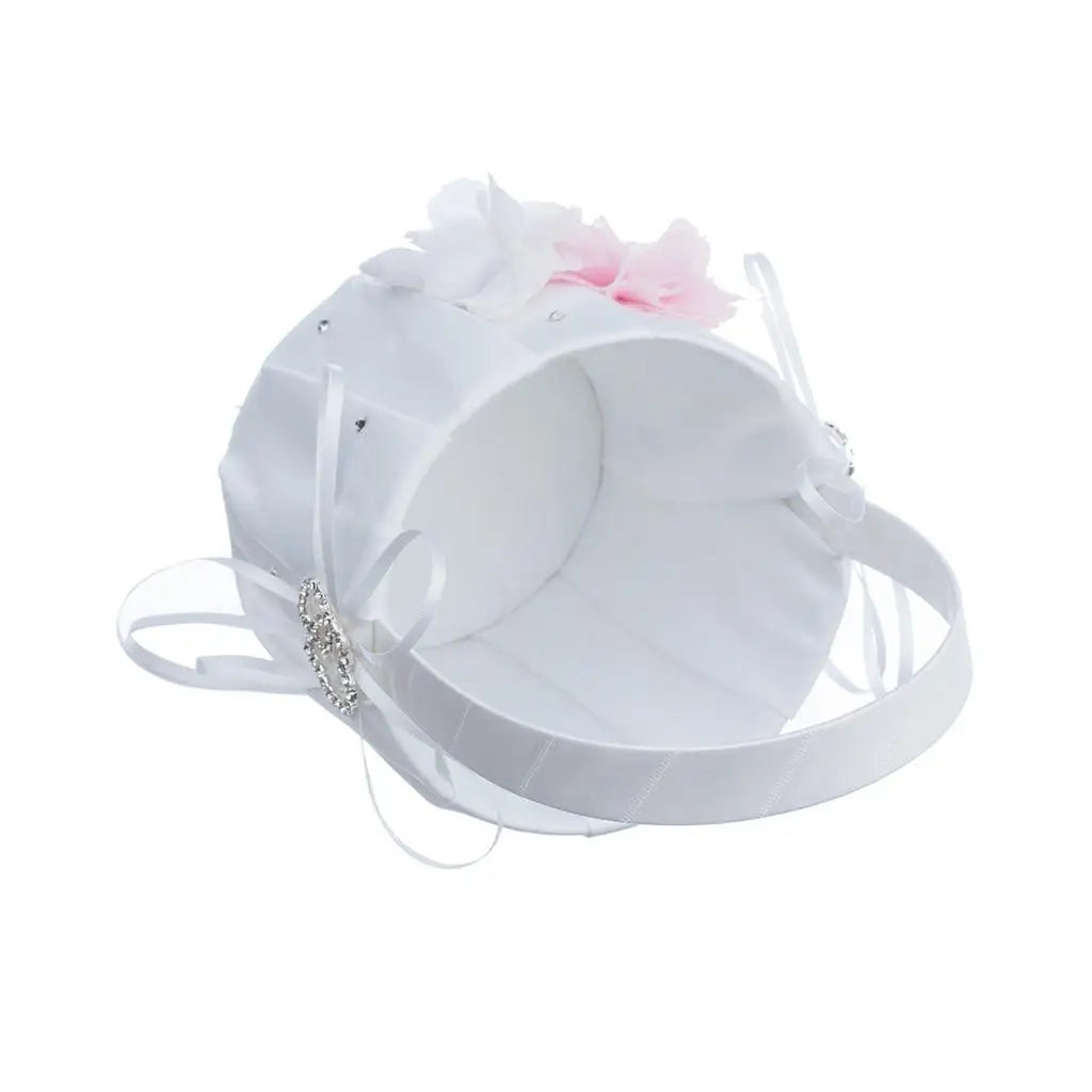 Wedding Bowknot Faux Pearl Flower Girl Basket With Heart Shape Decor Pink Good Vibrations