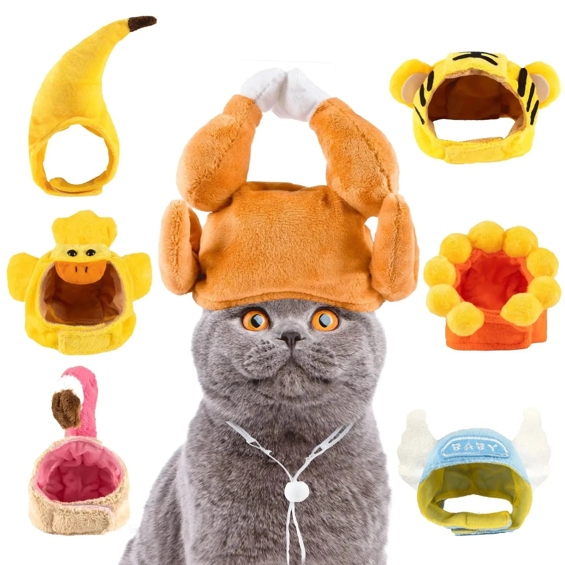 Cute Cat Turkey Hat Funny Hand-made Banana Puppy Caps Pets Halloween Party Cosplay Headwear Adjiustable Cat Hat Hair Decoration Good Vibrations