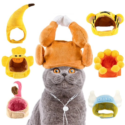 Cute Cat Turkey Hat Funny Hand-made Banana Puppy Caps Pets Halloween Party Cosplay Headwear Adjiustable Cat Hat Hair Decoration Good Vibrations